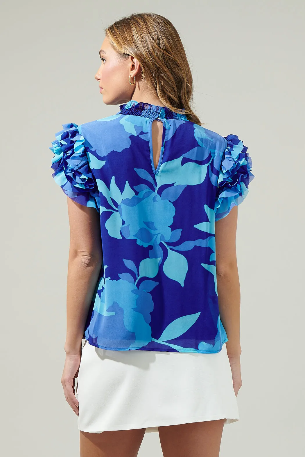 Algeria Floral Brenna Mock Neck Ruffle Blouse