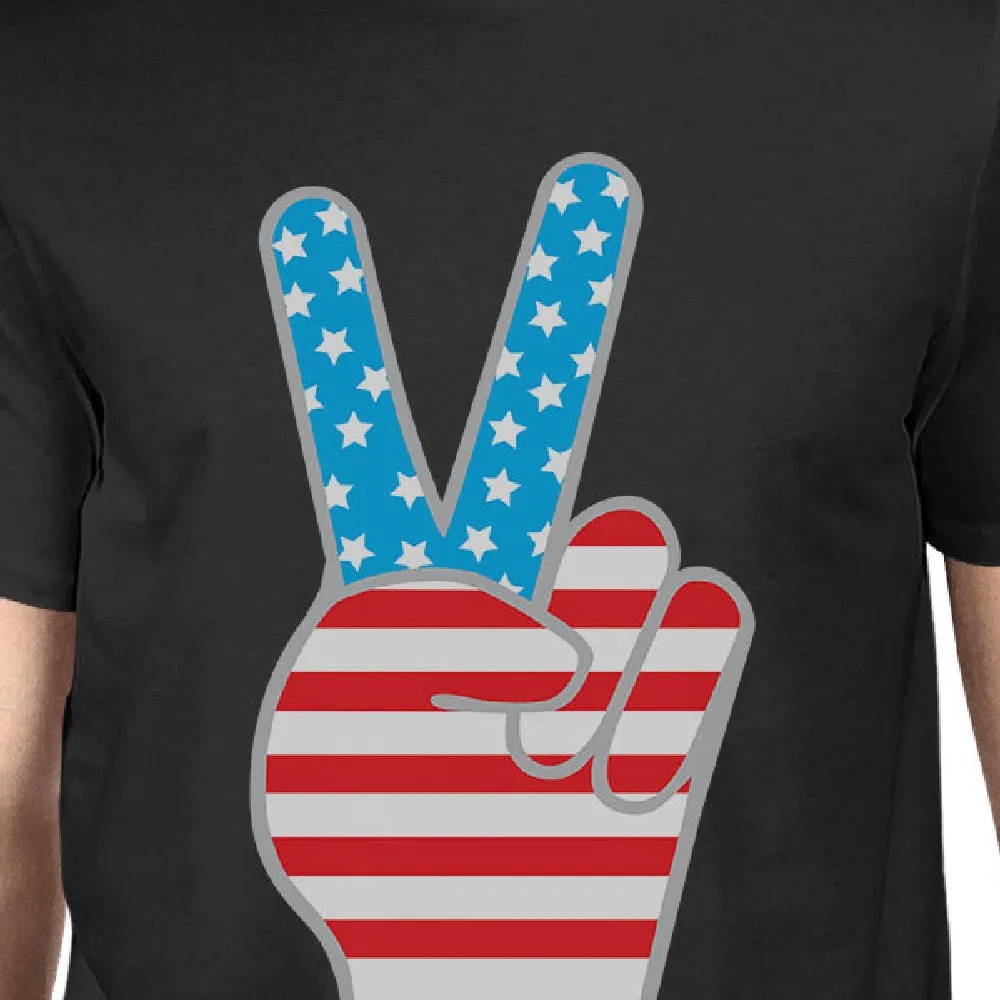 American Flag Mens Black Graphic Shirt Unique Peace Sign Design Tee