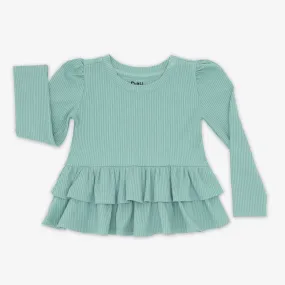Aqua Mist Ribbed Tiered Peplum Top