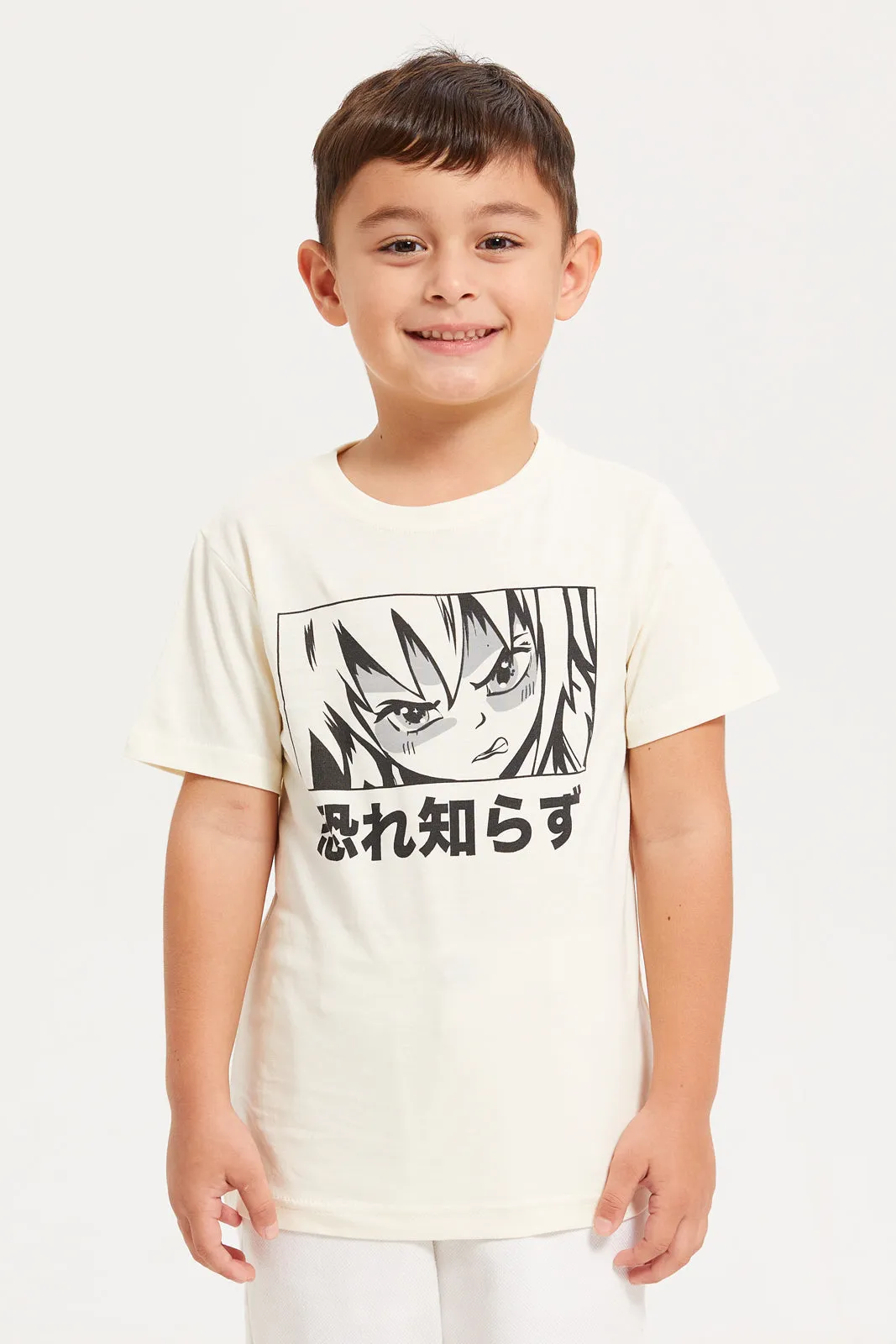 Boys Mint And White Anime Over Printed T-Shirt Set (Pack Of 2)