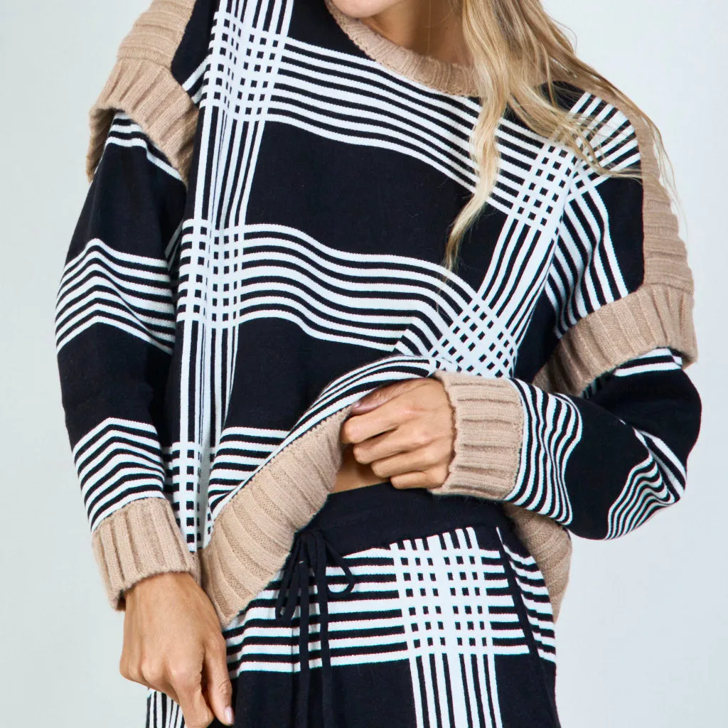 Classic plaid knit sweater and trousers set wholesale