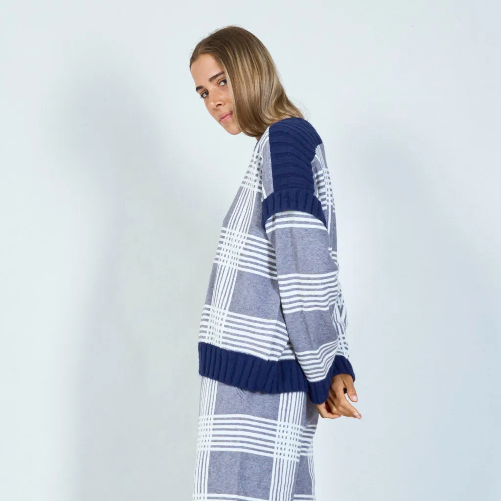 Classic plaid knit sweater and trousers set wholesale