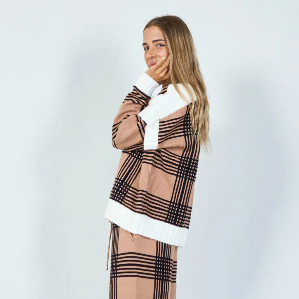 Classic plaid knit sweater and trousers set wholesale
