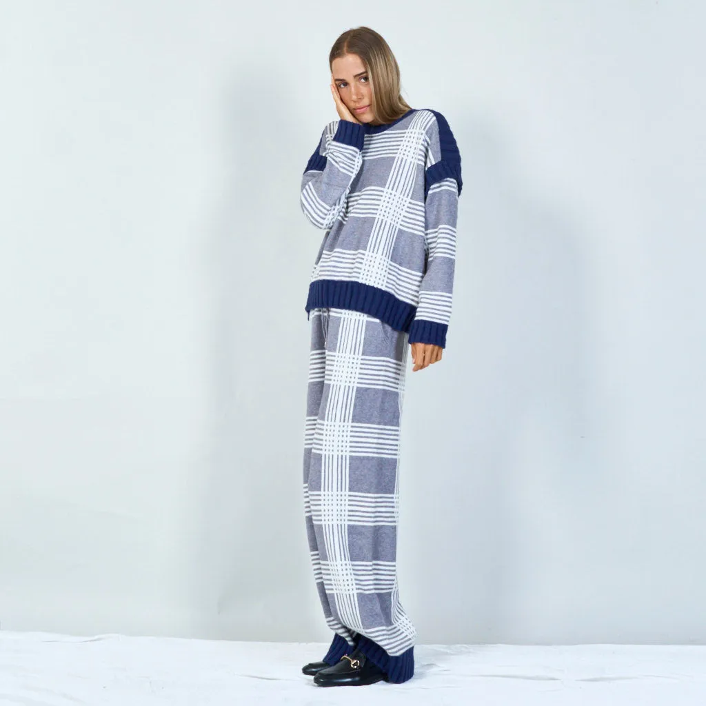 Classic plaid knit sweater and trousers set wholesale