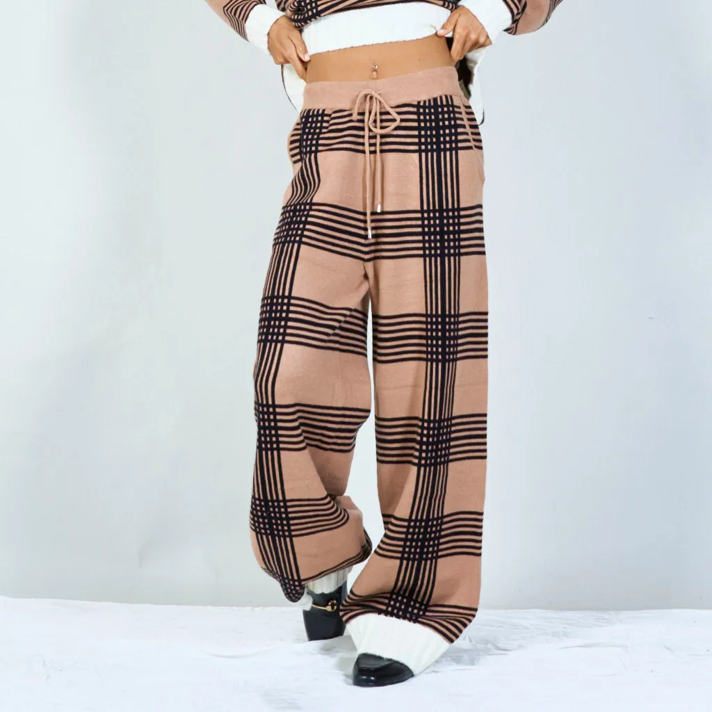 Classic plaid knit sweater and trousers set wholesale