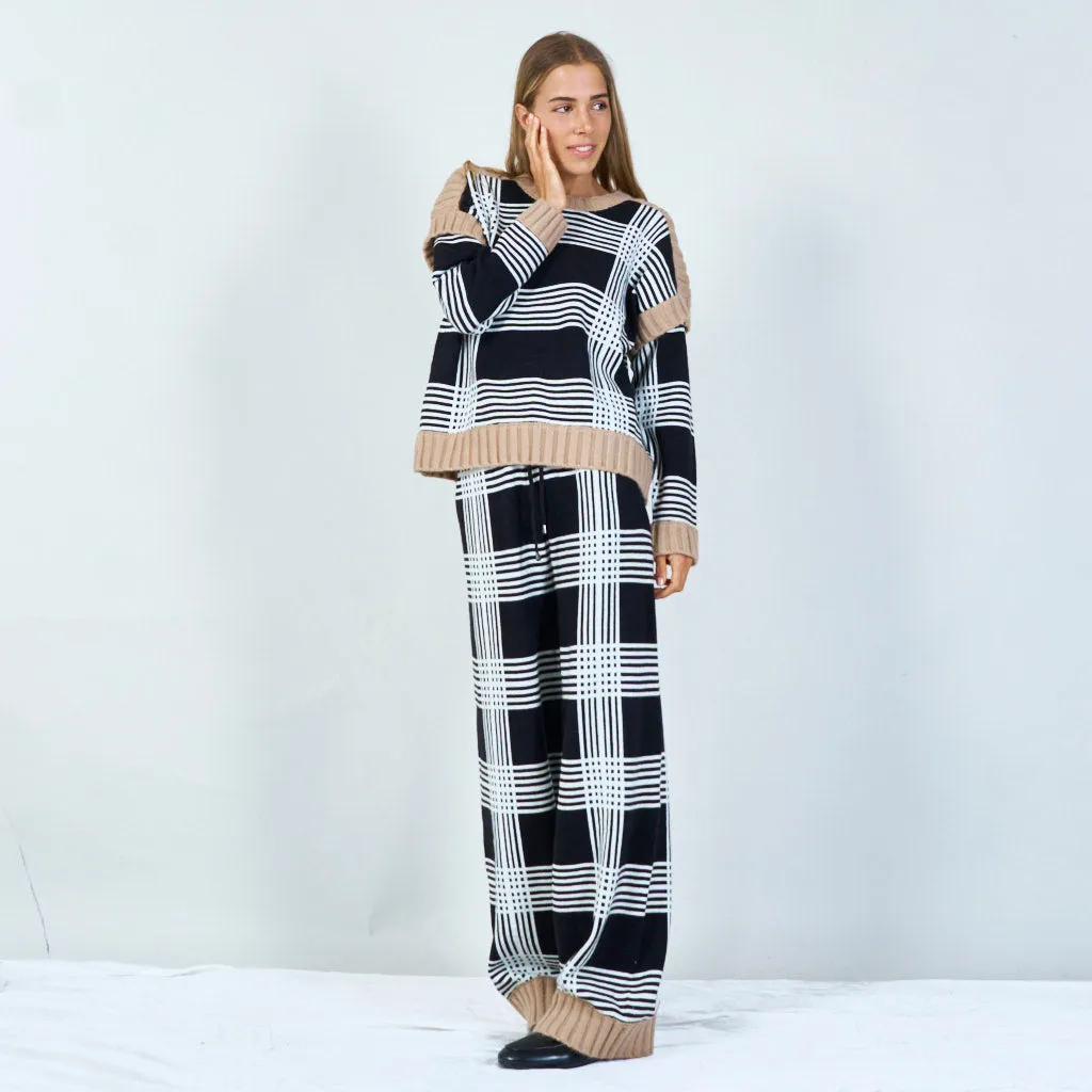 Classic plaid knit sweater and trousers set wholesale