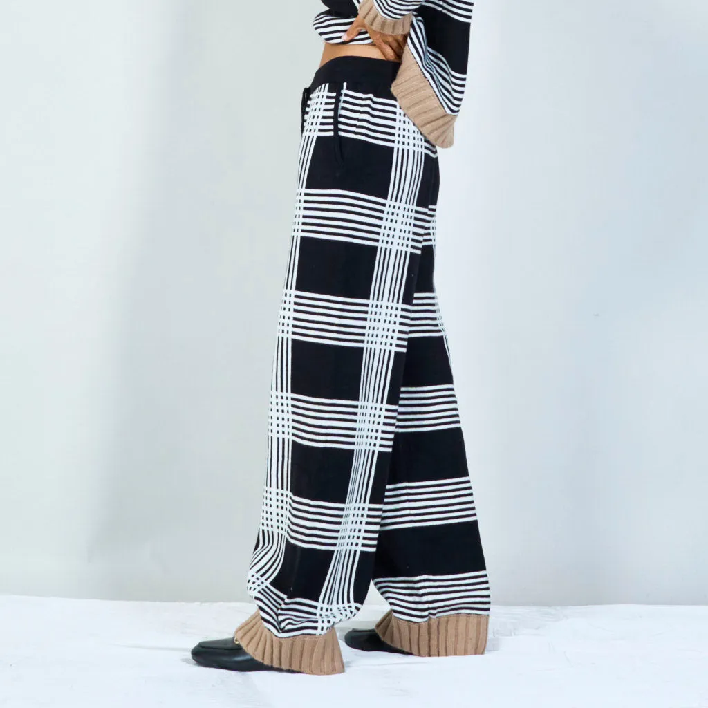 Classic plaid knit sweater and trousers set wholesale