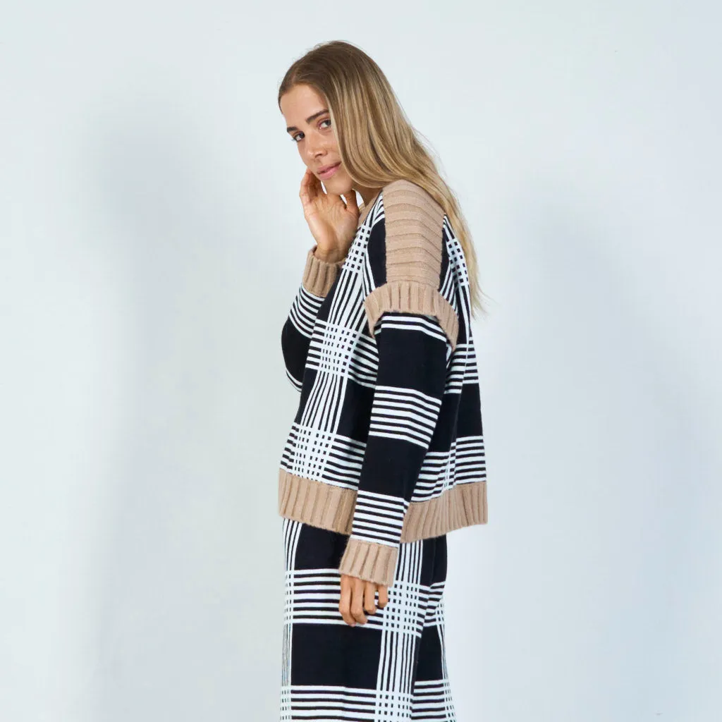 Classic plaid knit sweater and trousers set wholesale