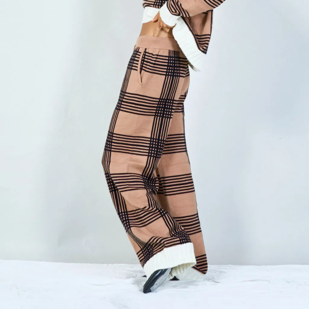 Classic plaid knit sweater and trousers set wholesale