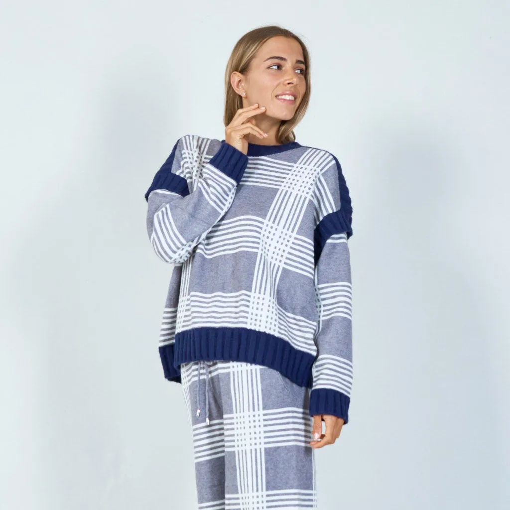 Classic plaid knit sweater and trousers set wholesale