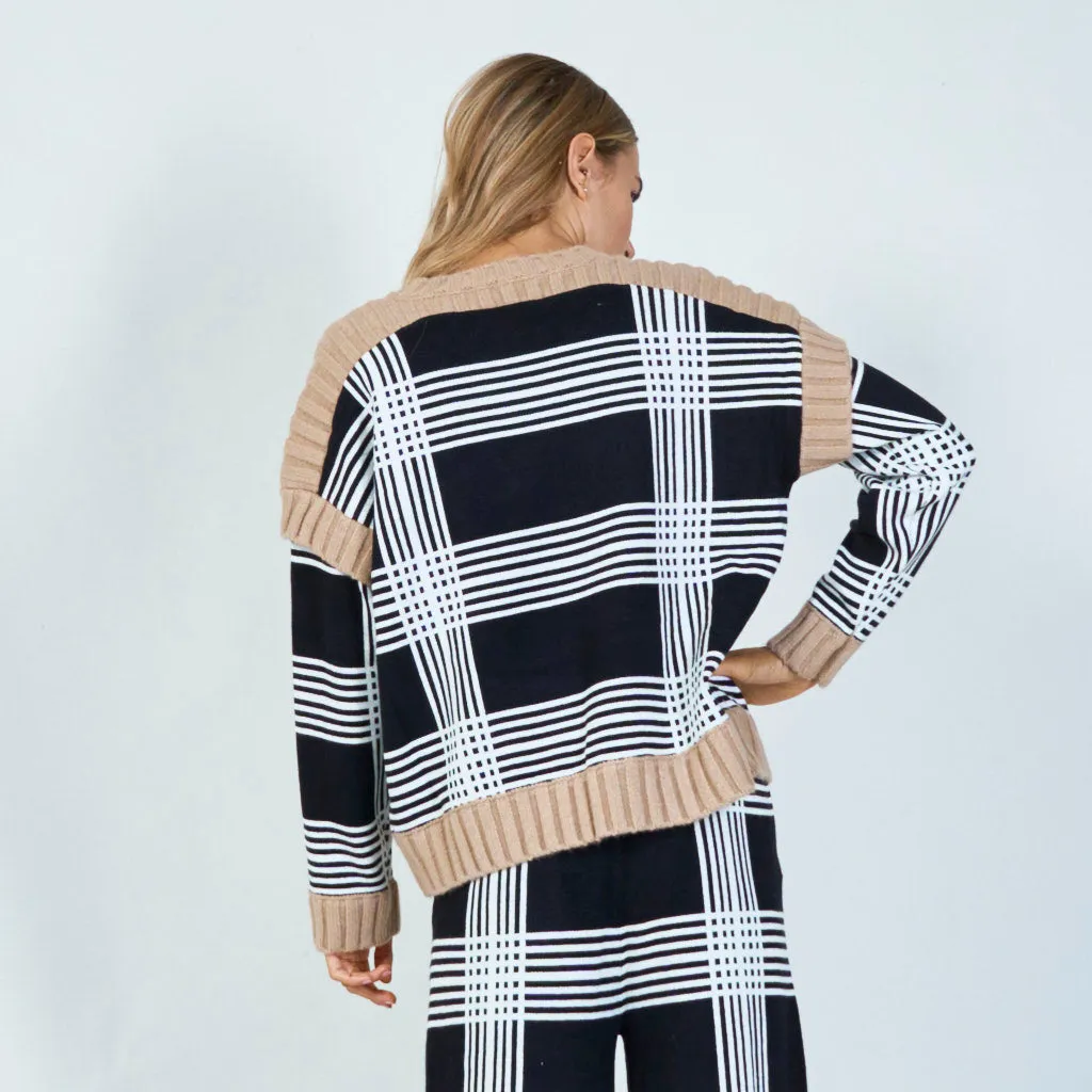 Classic plaid knit sweater and trousers set wholesale