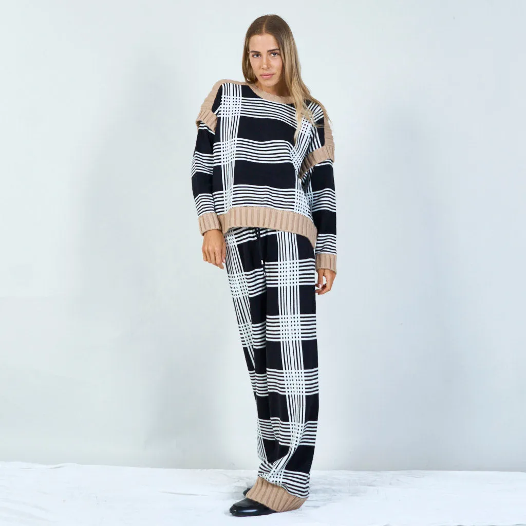 Classic plaid knit sweater and trousers set wholesale