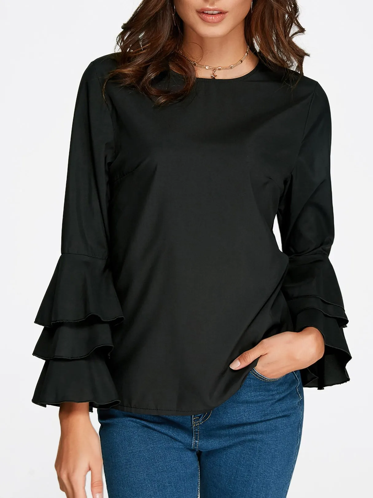 Custom Round Neck Long Sleeve Blouses