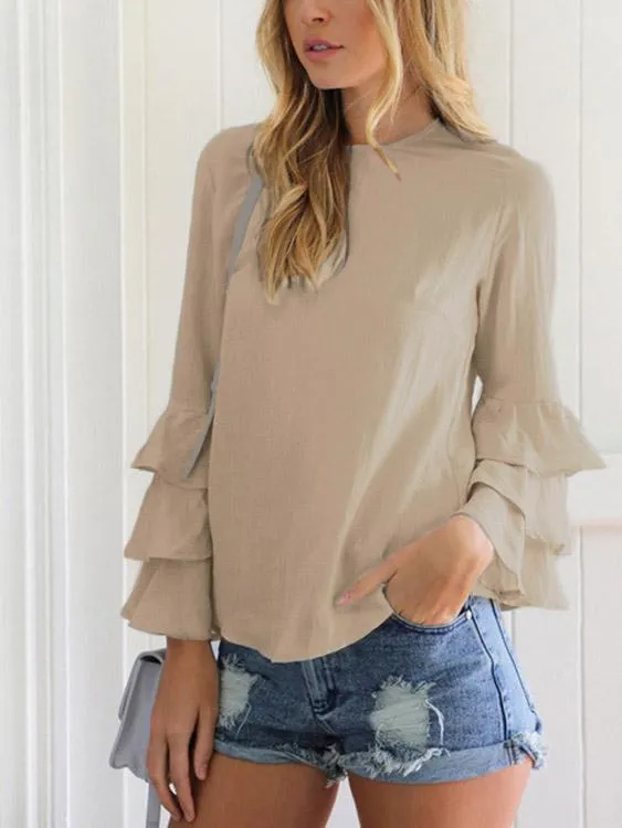 Custom Round Neck Long Sleeve Blouses