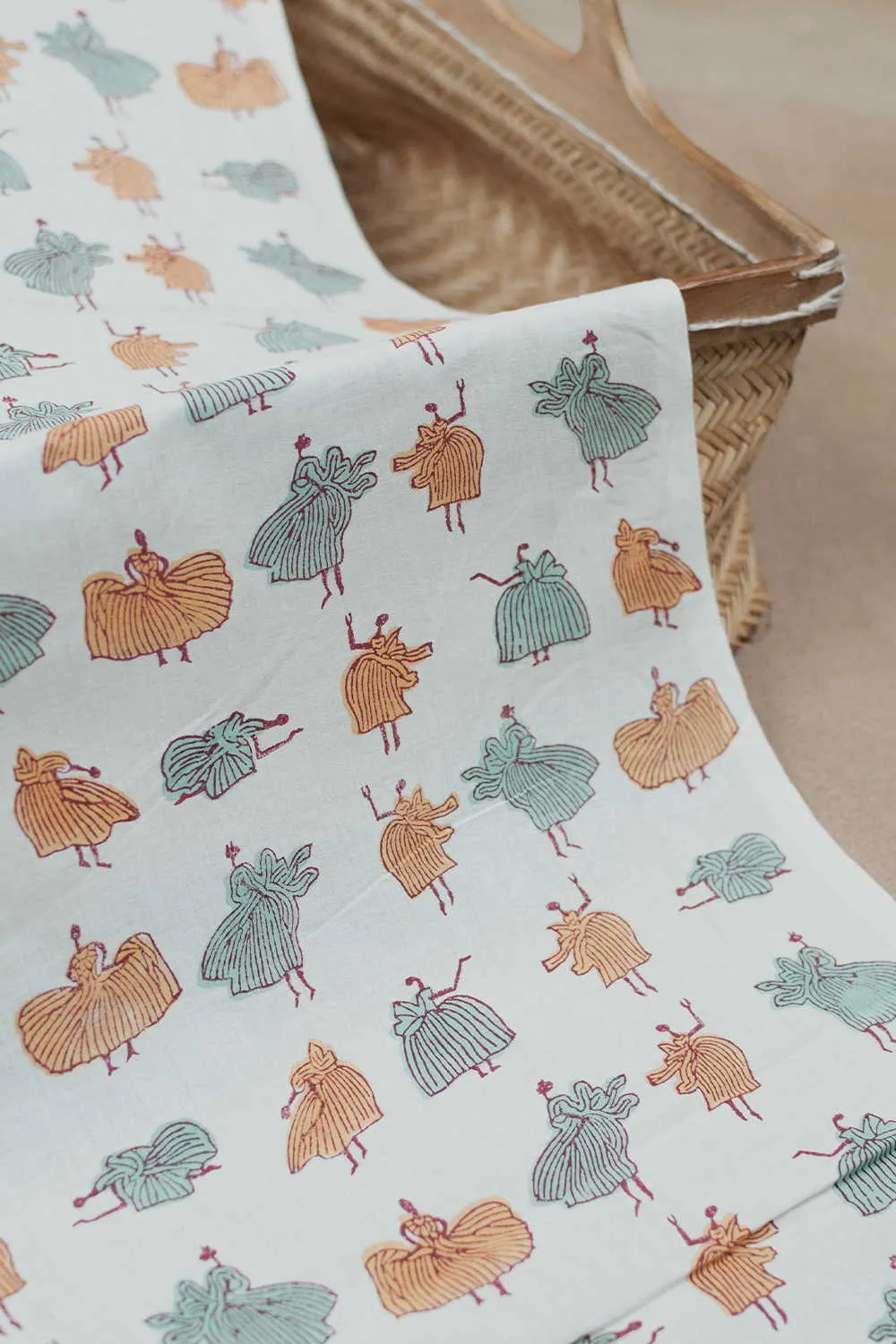 Dancing Girls Designed Sanganeri Cotton Fabric
