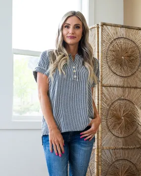 Erica Corded Henley Top - Black