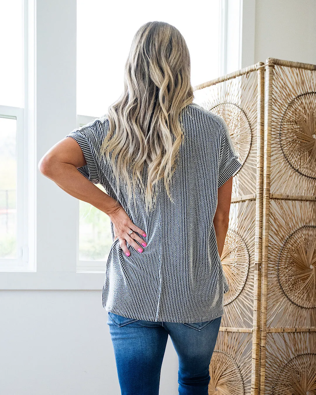 Erica Corded Henley Top - Black