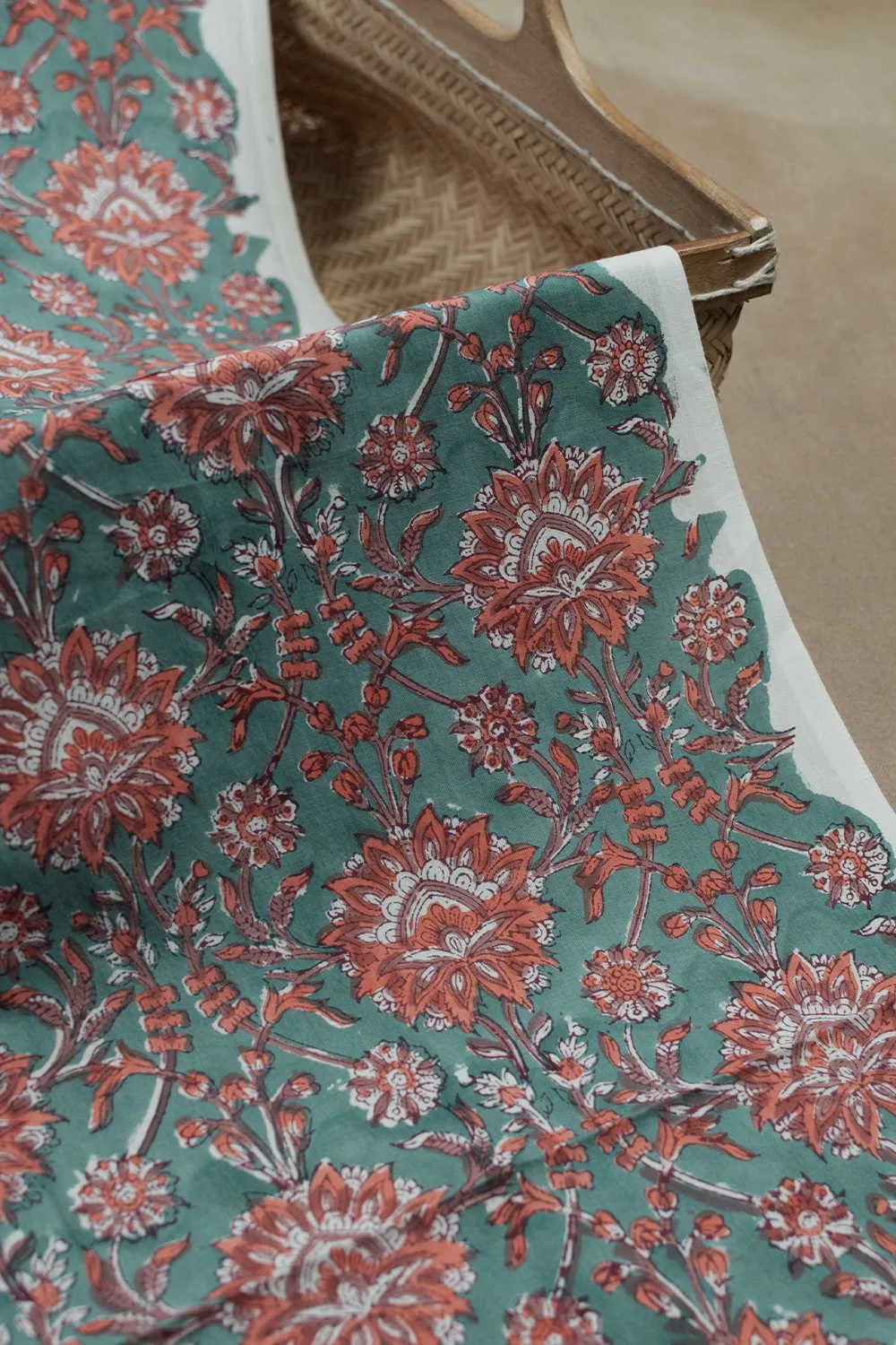 Green Sanganeri Cotton Fabric