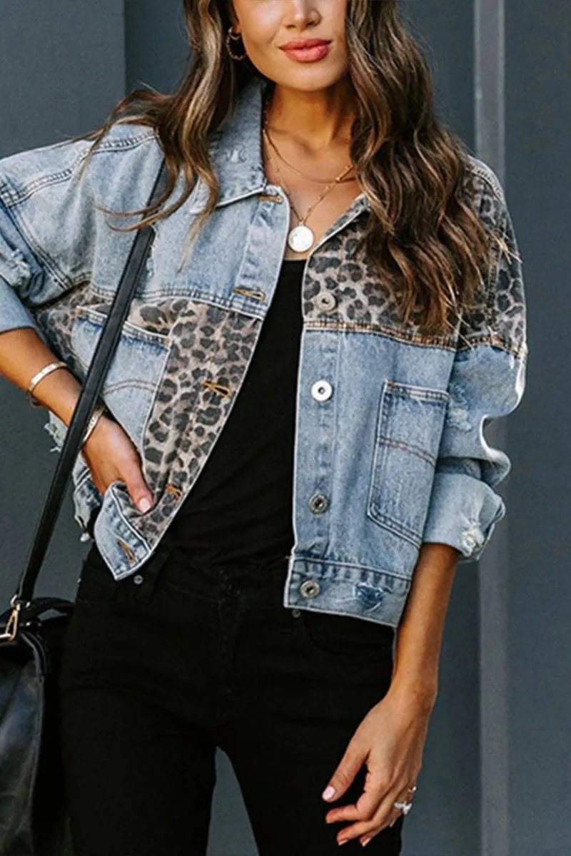 HCR1120 Leopard Patchwork Denim Jacket Outerwear