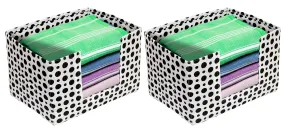 Heart Home Dot Printed Multiuses Non-Woven Closet Organizer, Storage Bin, Shelf Storage Oragnizer With Handle- Pack of 2 (Black & White)-HS43HEARTH26415
