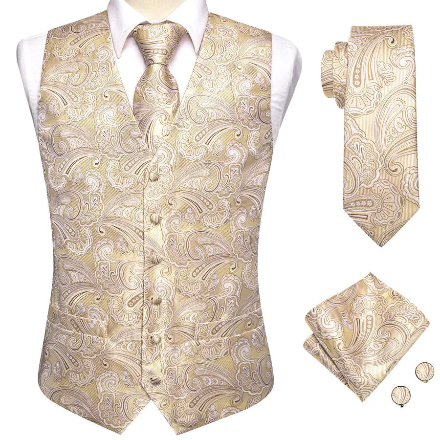 Light Champagne Paisley Silk Vest Set