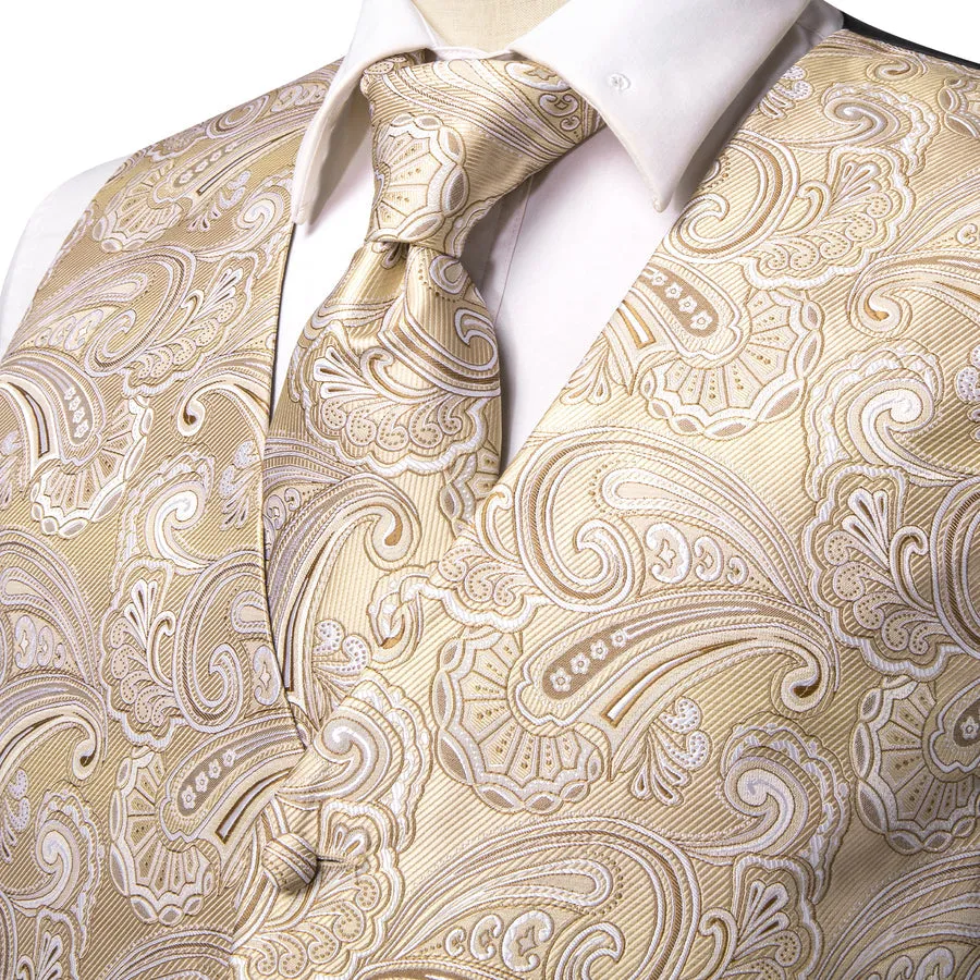 Light Champagne Paisley Silk Vest Set