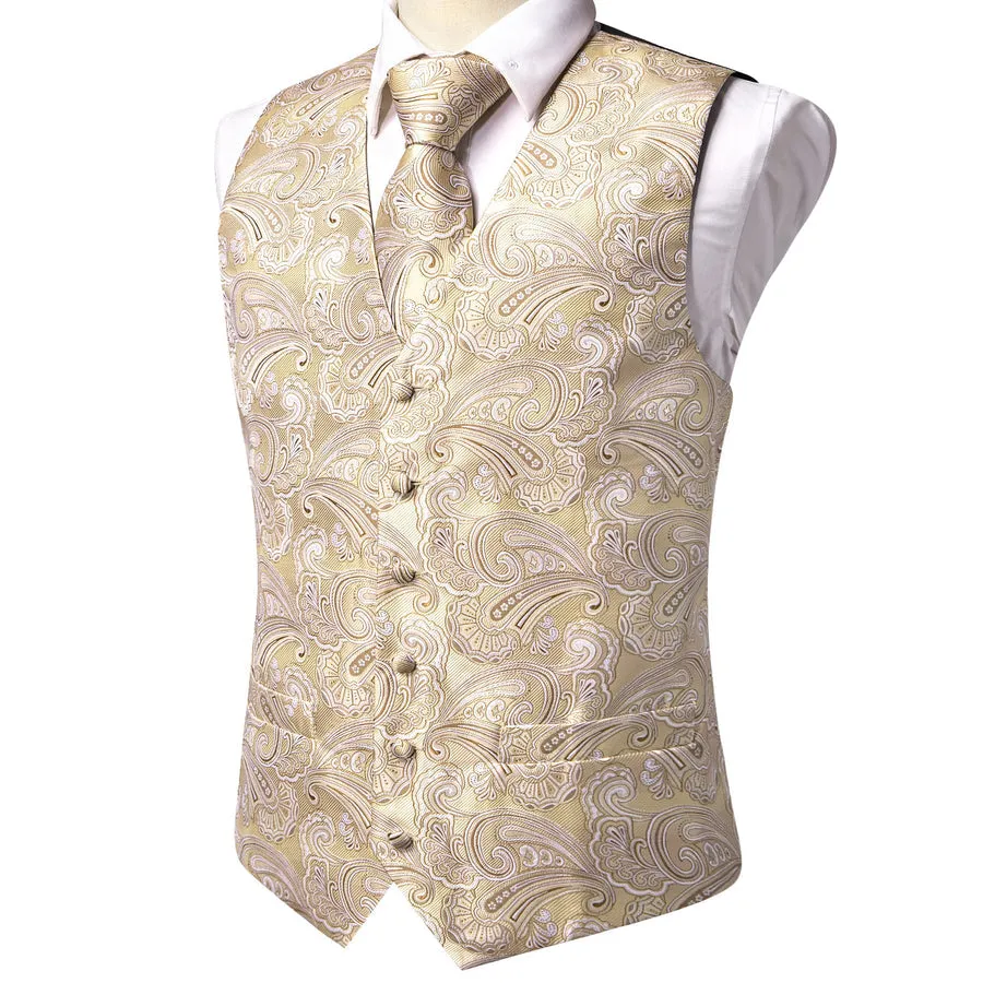 Light Champagne Paisley Silk Vest Set