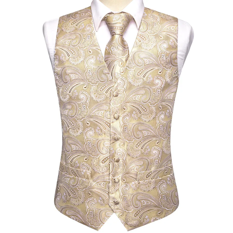 Light Champagne Paisley Silk Vest Set