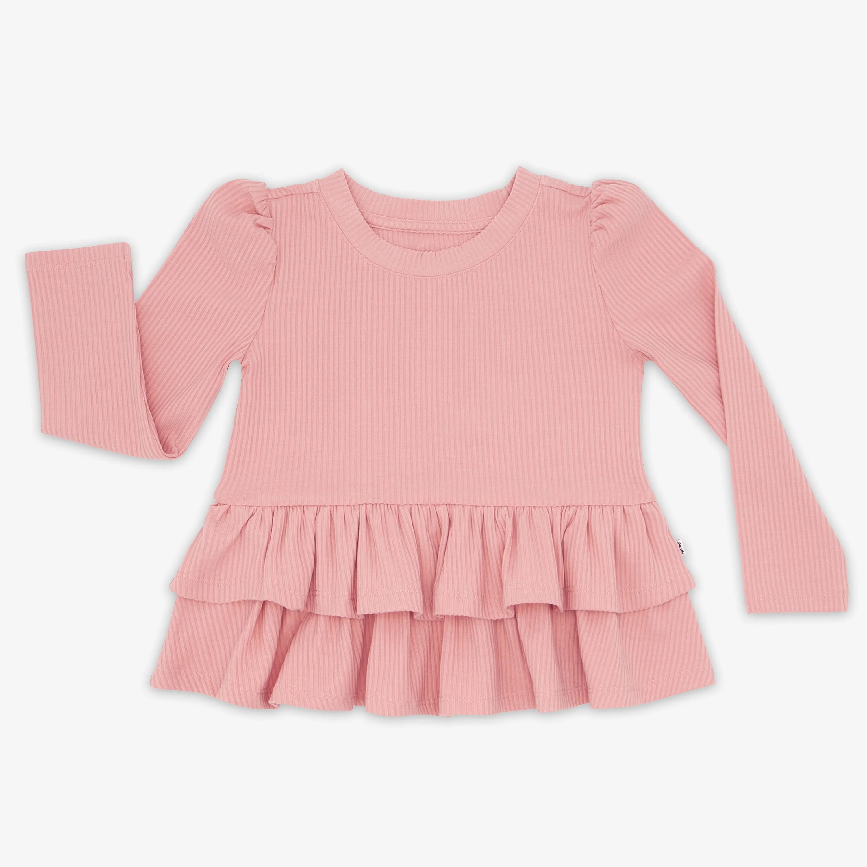 Mauve Blush Ribbed Tiered Peplum Top