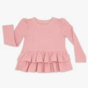 Mauve Blush Ribbed Tiered Peplum Top