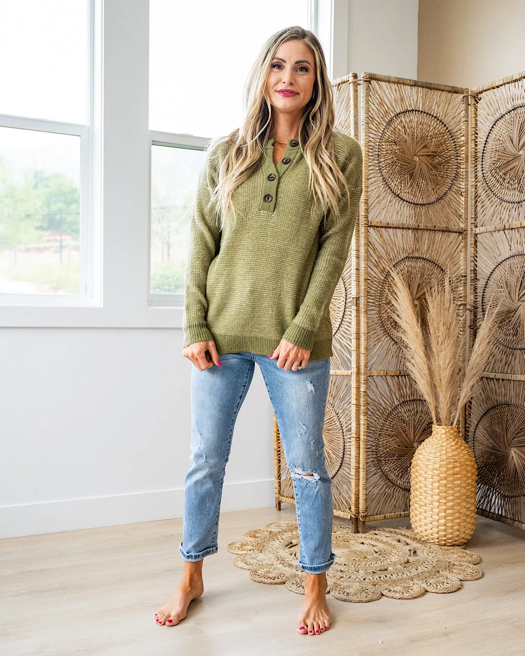 NEW! Ivy Henley Sweater - Olive
