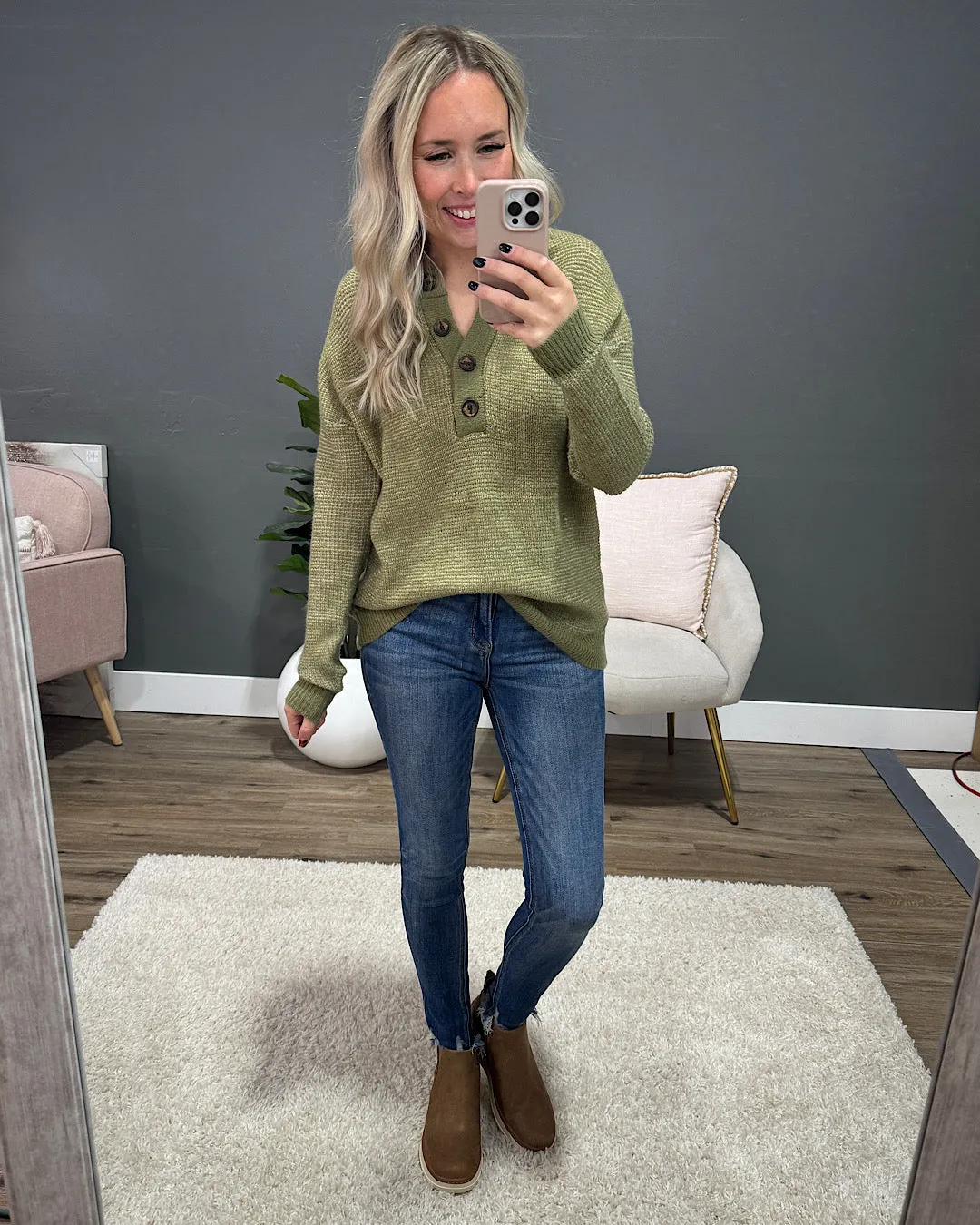 NEW! Ivy Henley Sweater - Olive