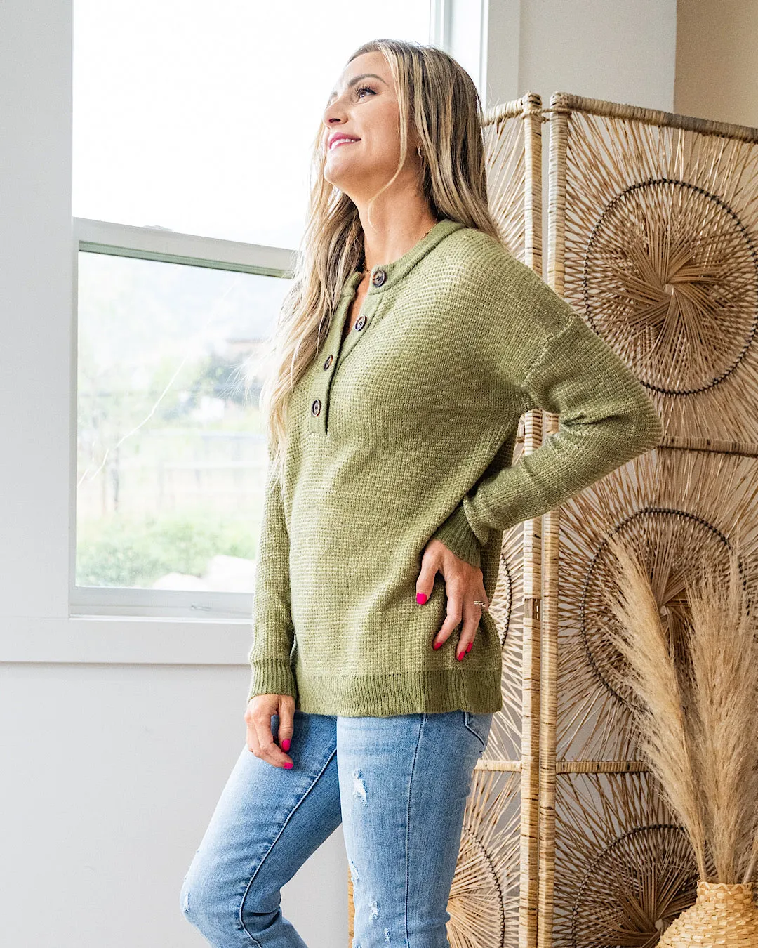 NEW! Ivy Henley Sweater - Olive