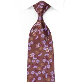Paco Rabanne Men's Silk Rhinestone Necktie Mauve Floral On Brown With Sparkles