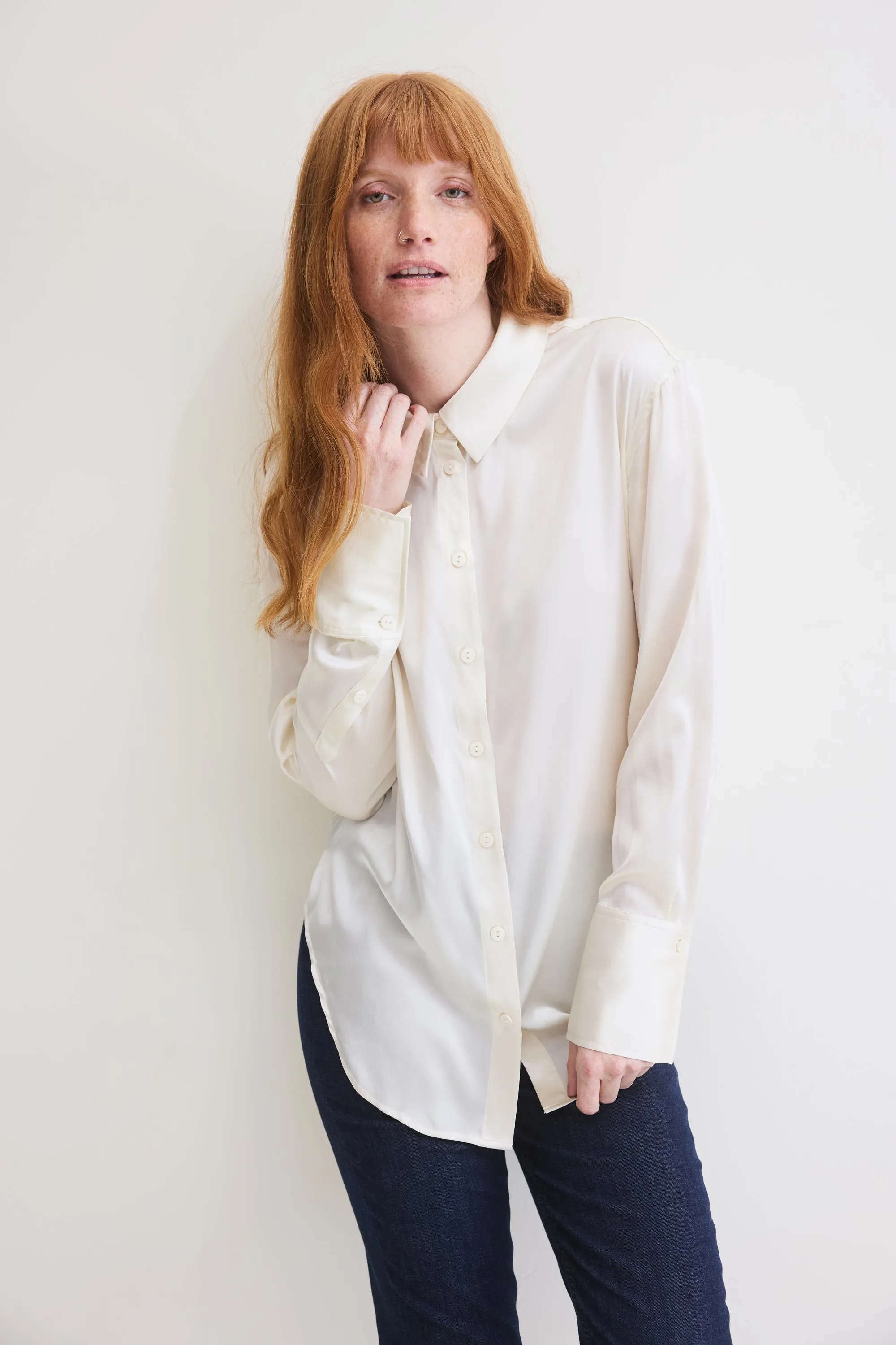 Shift Your Gaze Silk Button Down Blouse