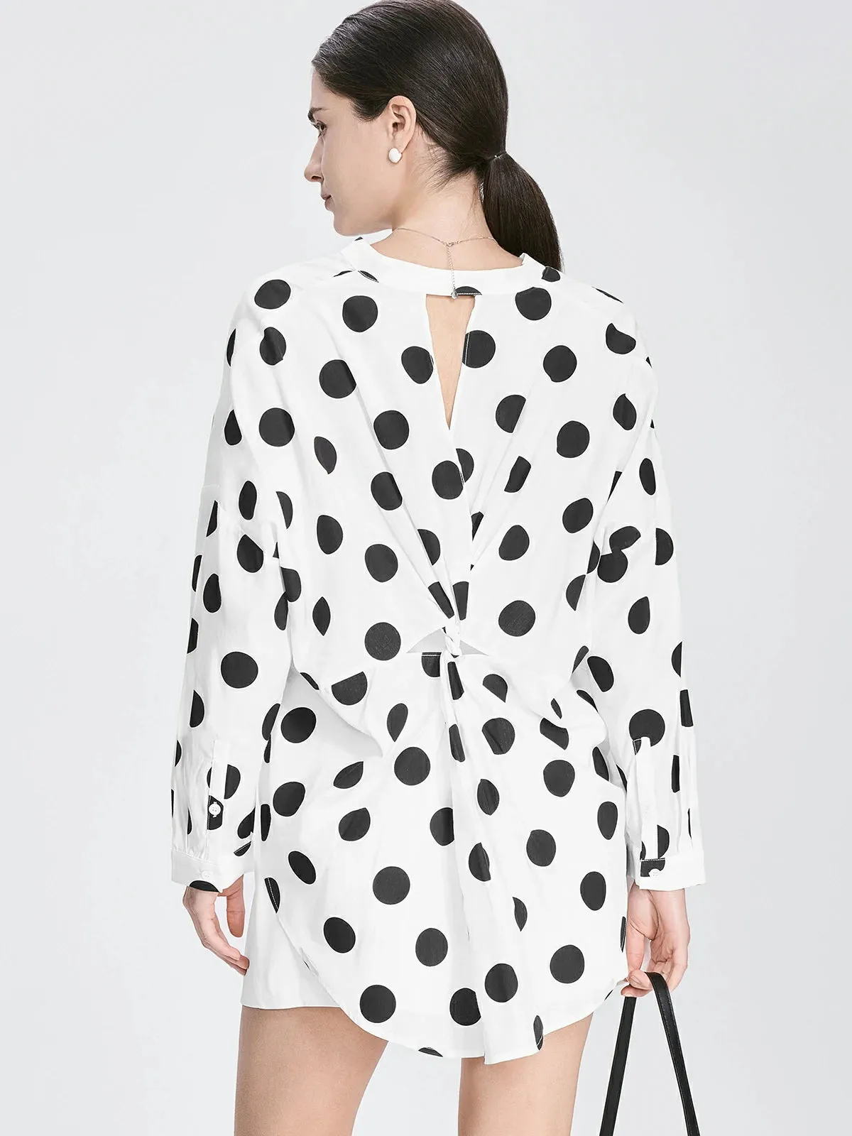 Simple V-Neck Polka Dot Long-Sleeved Shirt