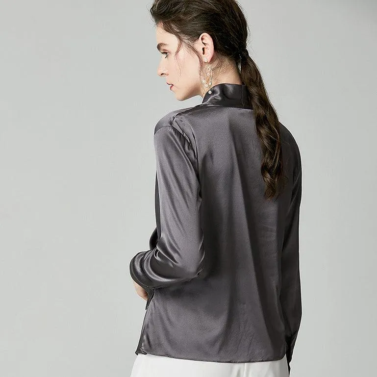 Spring New Elegant Ladies Silk Blouse 100% Mulberry Silk Shirt Long Sleeves Silk Top
