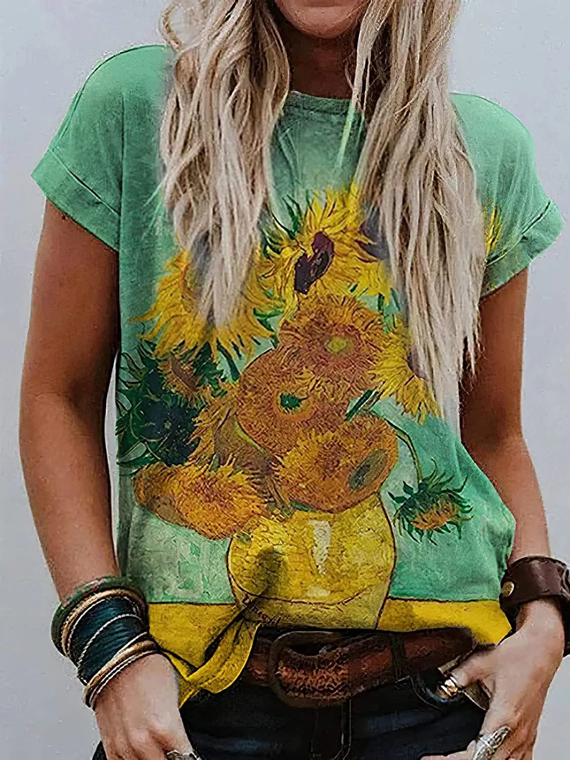 Women's Retro Oil Painting Watercolor Printed Short-sleeved Blouses