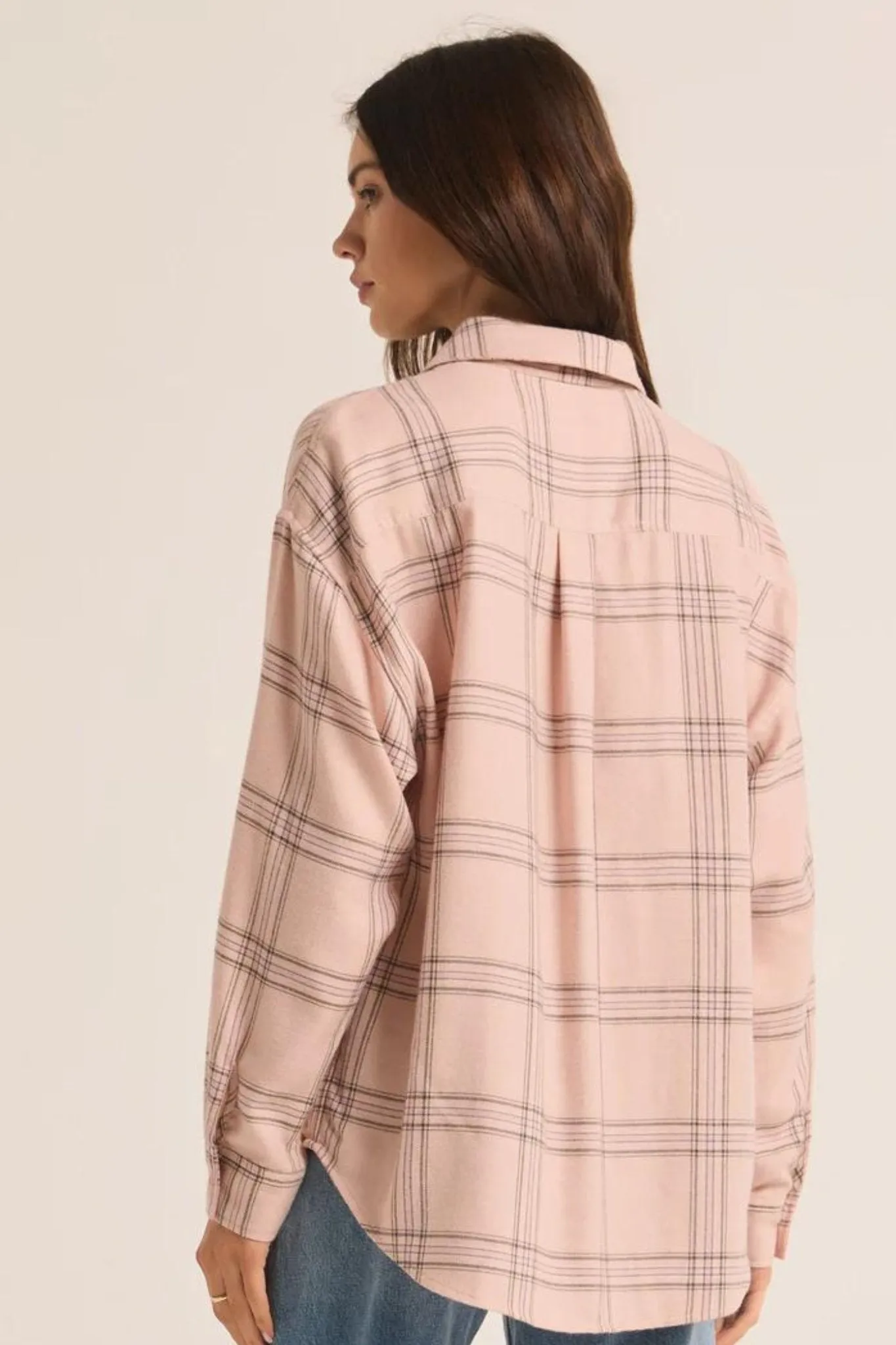 Z Supply: River Plaid Button Up in Lilac Gray